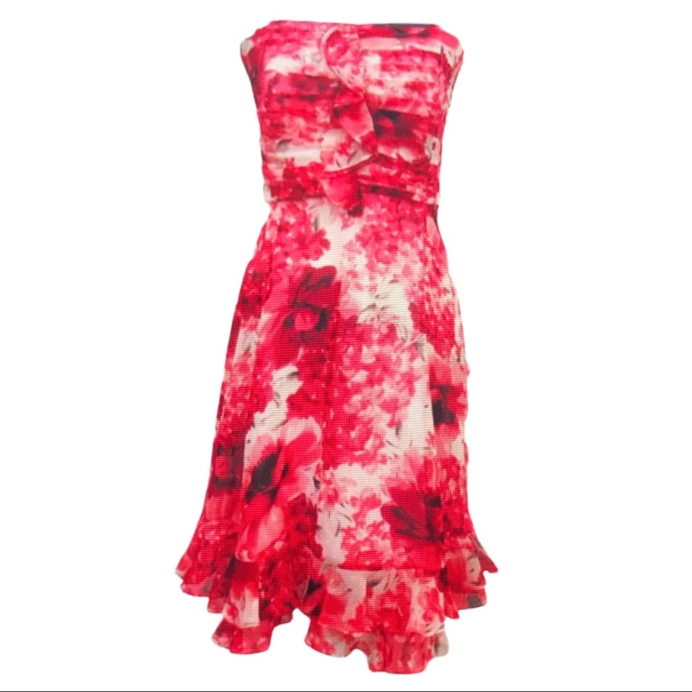 White House Black Market Silk Strapless Floral Dress Size 6